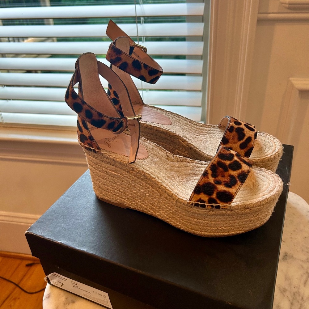 Leopard Calf hair J. Crew Platform Sandals SZ 7